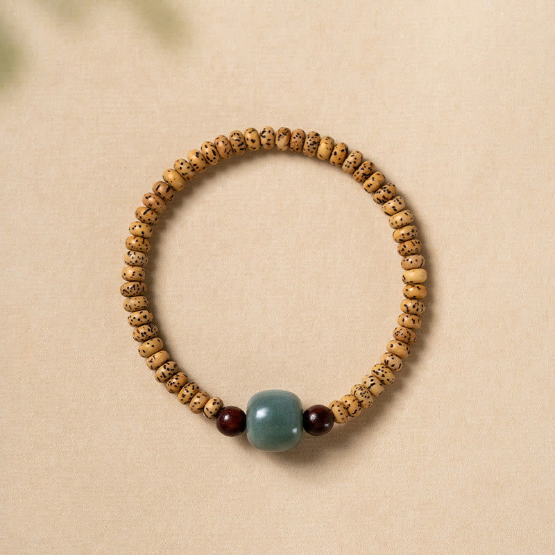 Handcrafted Small Leaf Red Sandalwood & Bodhi Seed Elastic Wisdom Bracelet