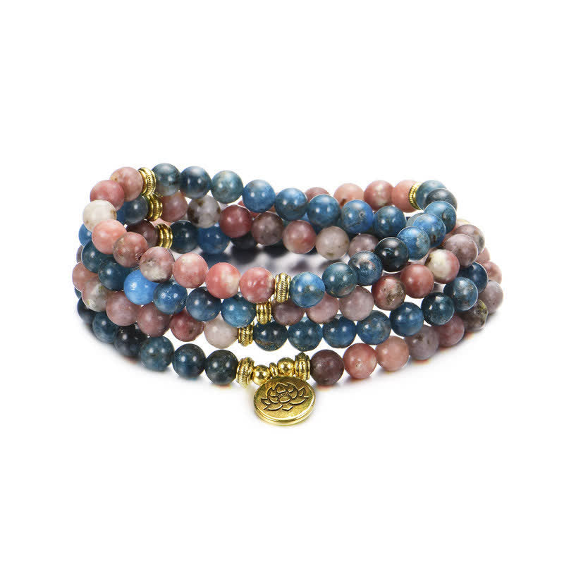 Lazurite Picasso Jasper Amazonite Rhodonite Apatite Positive Lotus Prayer Bead Bracelet