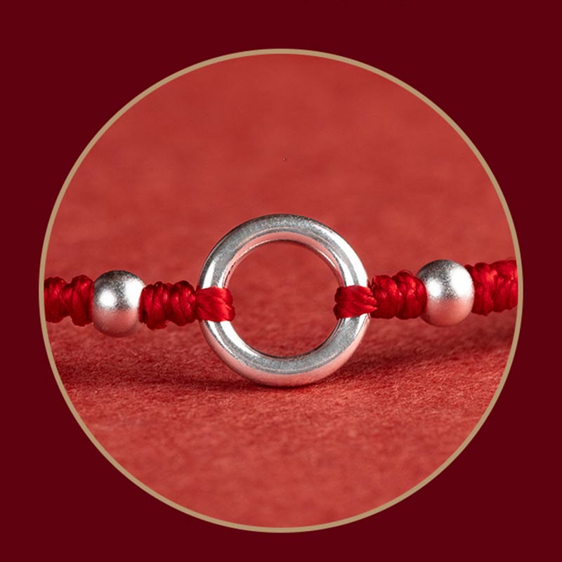 925 Sterling Silver Ping An Kou Lotus Red String Bracelet with Peace and Joy Charms