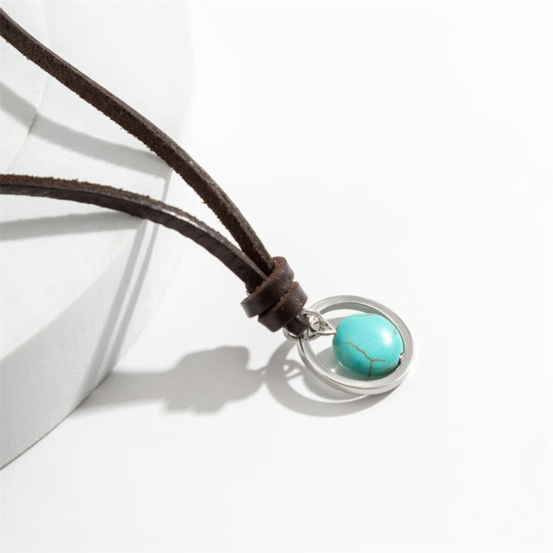 Round Turquoise Stone Protection Strength Necklace Pendant