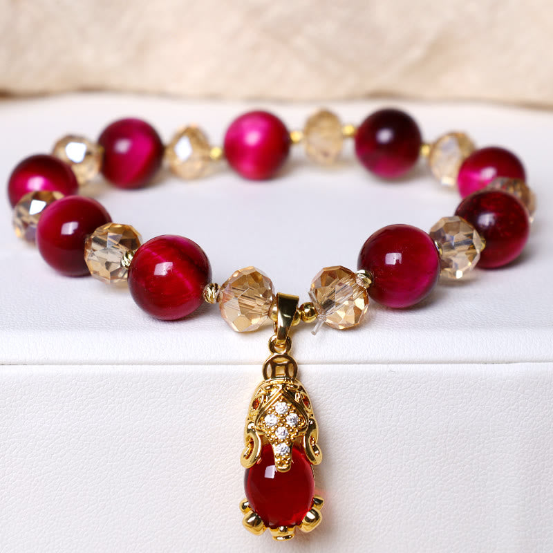 Red Tiger Eye PiXiu Fox Protection Self Confidence Bracelet