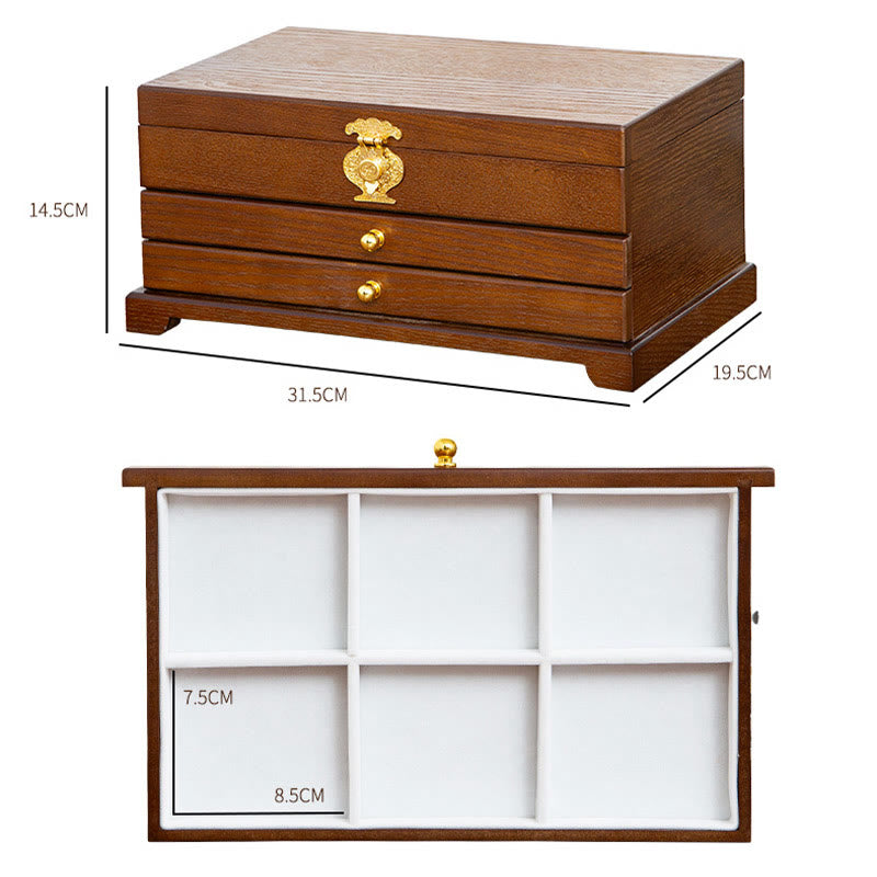 Retro Three-Layer Wooden Jewelry Storage Box & Organizer