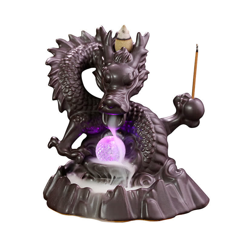 Ceramic Dragon Backflow Incense Burner Smoke Fountain with LED Option