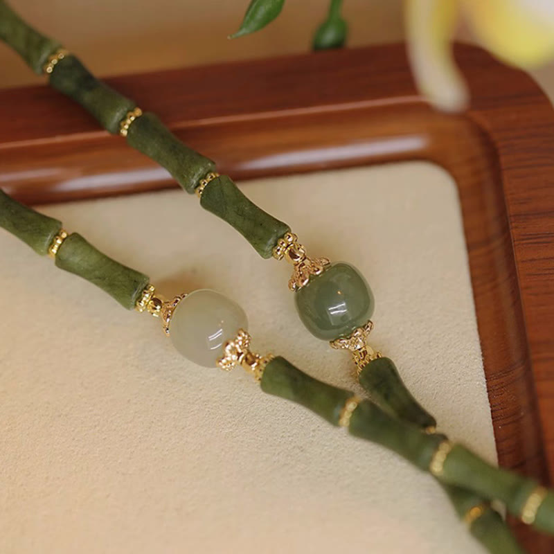 14K Copper Plated Peridot Hetian Jade Bamboo Pattern Luck Bracelet