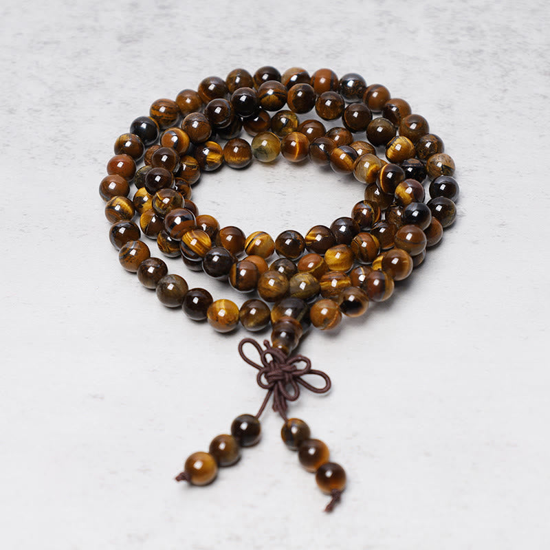 Tibetan 108 Natural Tiger Eye Gemstone Prayer Mala Necklace Bracelet