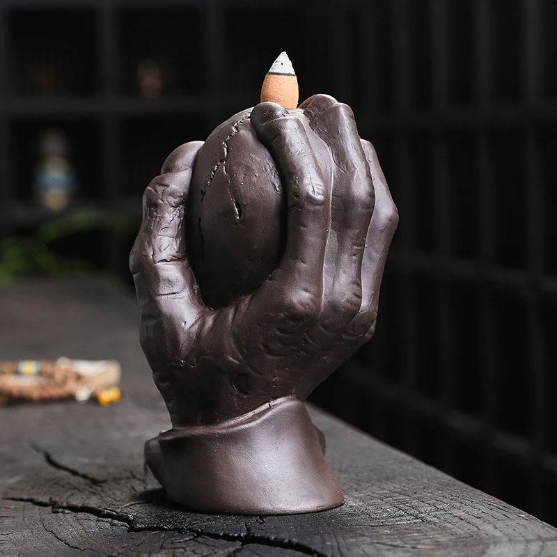 Gothic Skull and Ghost Hand Purple Clay Backflow Incense Burner