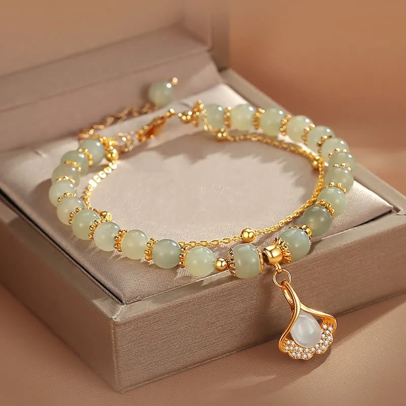Jade Leaf Ginkgo Tulip Peanut Fu Character Luck Beaded Bracelet