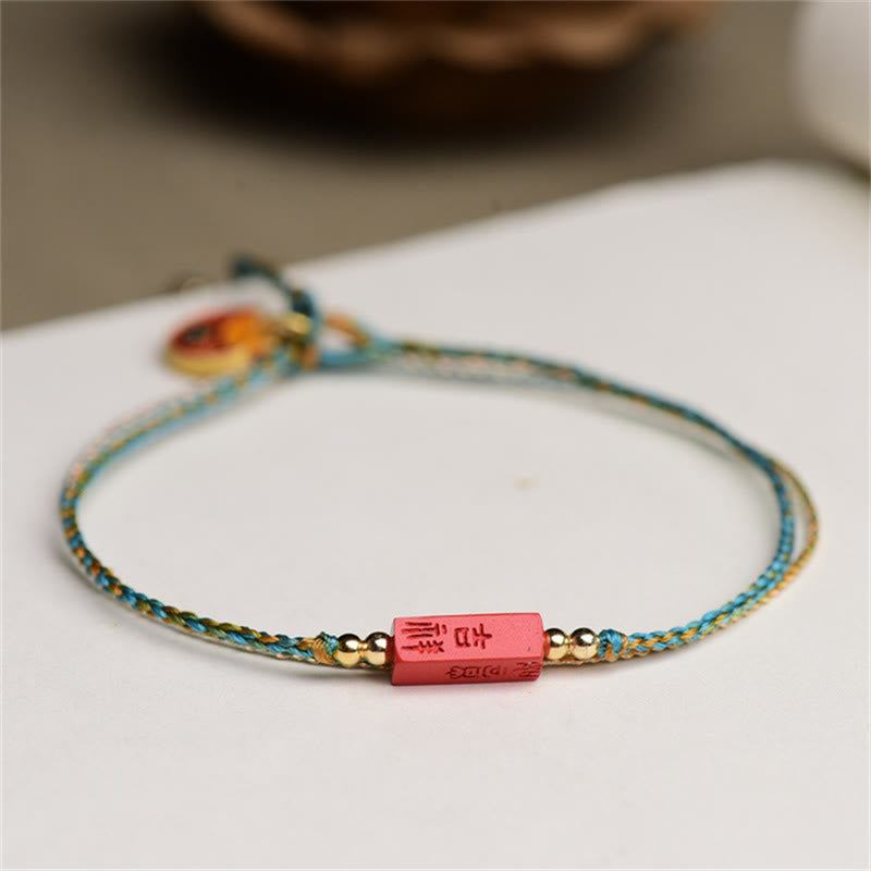Handmade Cinnabar As One Wishes Blessing Braid Double Layer Bracelet