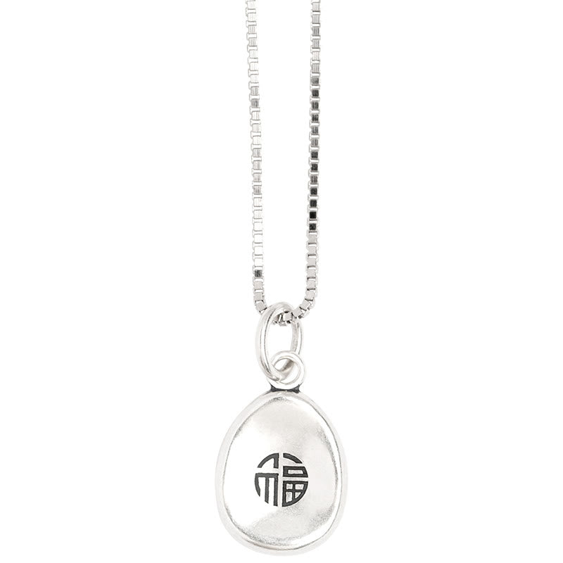 999 Sterling Silver Peace And Joy Fu Character Luck Fortune 925 Sterling Silver Chain Necklace Pendant