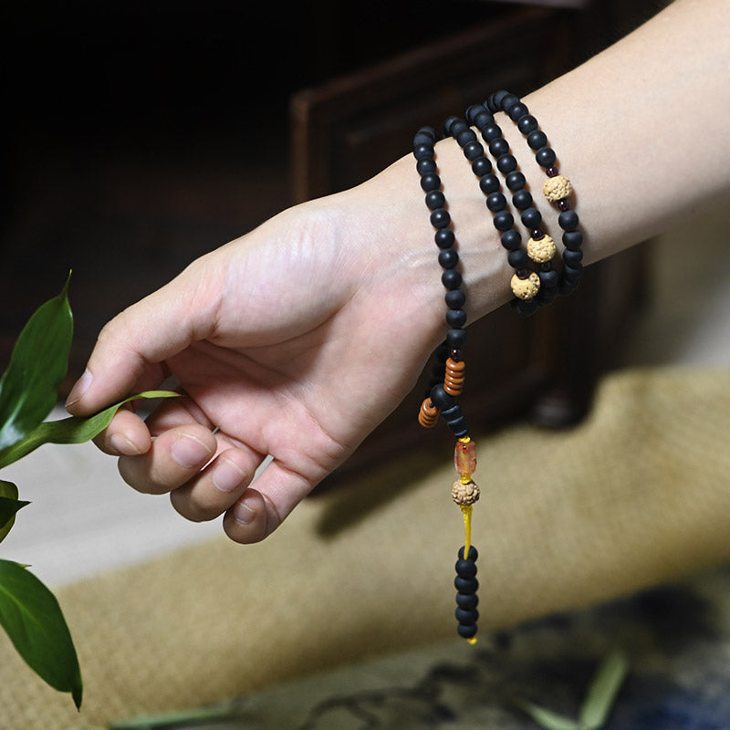 Tibetan Mala Cypress Bodhi Seed Red Agate Healing Bracelet