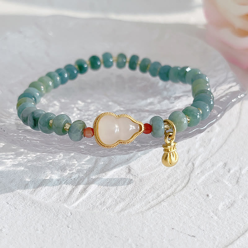 Natural Hetian Jade Pearl Peace Buckle Fu Character Gourd Money Bag Strawberry Quartz PiXiu Luck Bracelet