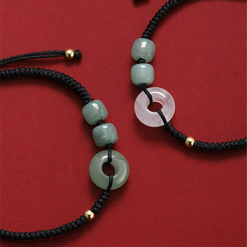 2Pcs Green Aventurine White Jade Peace Buckle Luck Braided Couple Bracelet