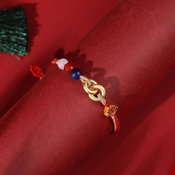 925 Sterling Silver Double Ping An Kou Lotus Jade Red String Bracelet