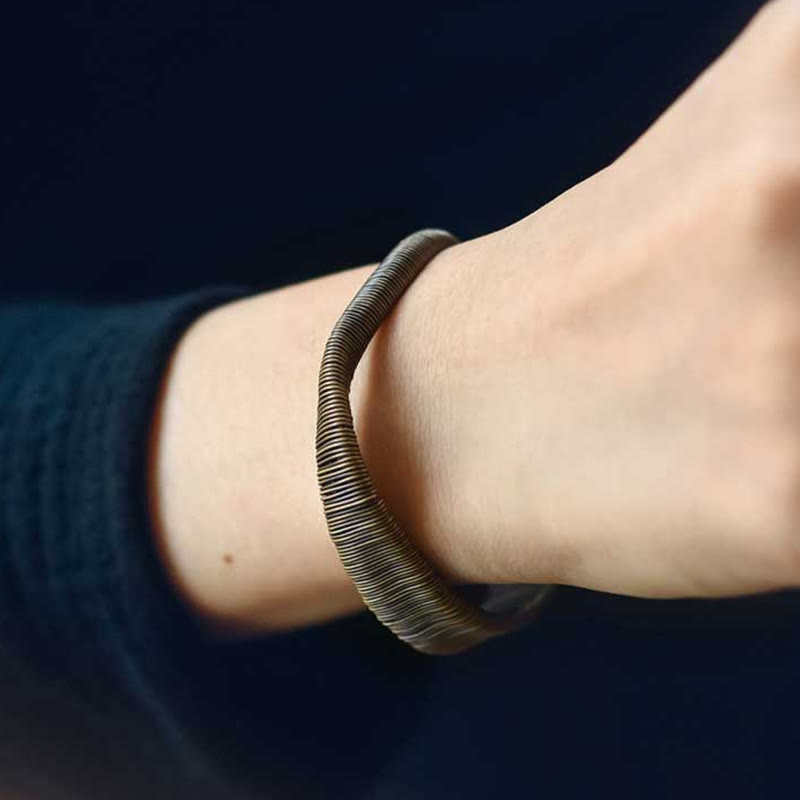 Simple Design Wrapped Brass Copper Luck Wealth Adjustable Cuff Bracelet