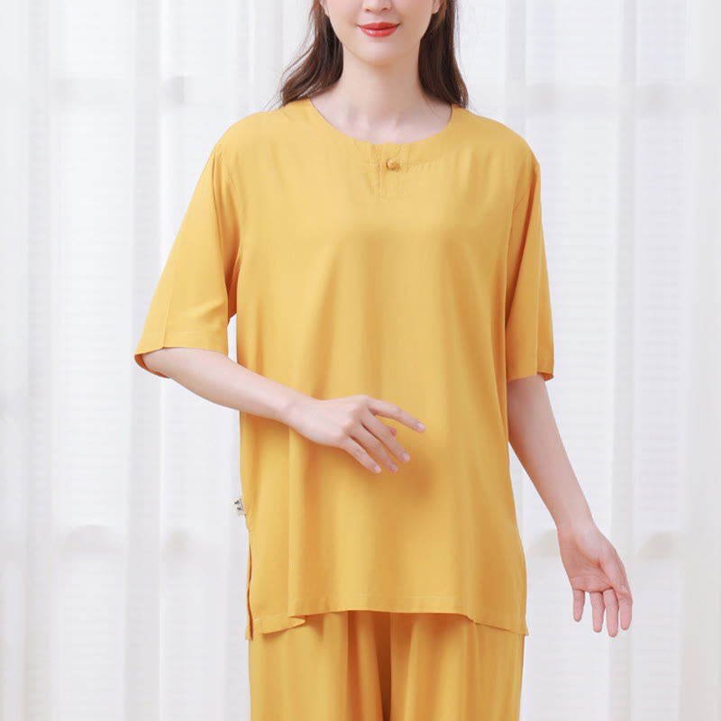 2Pcs Half Sleeve T-Shirt Pants Meditation Zen Tai Chi Cotton Linen Clothing Unisex Set