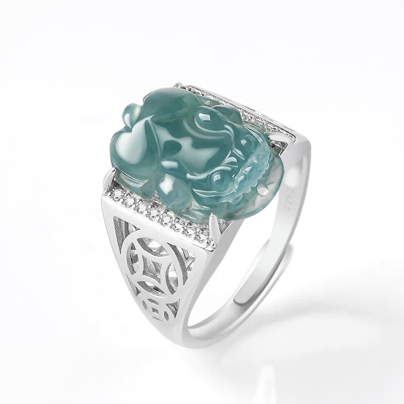 925 Sterling Silver Fengshui Wealth Prosperity Jade PiXiu Luck Ring