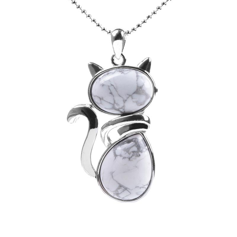 Cat Pattern Natural Crystal Protection Necklace Pendant