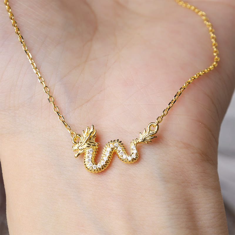 925 Sterling Silver Year Of The Dragon Auspicious Golden Dragon Luck Chain Necklace Pendant