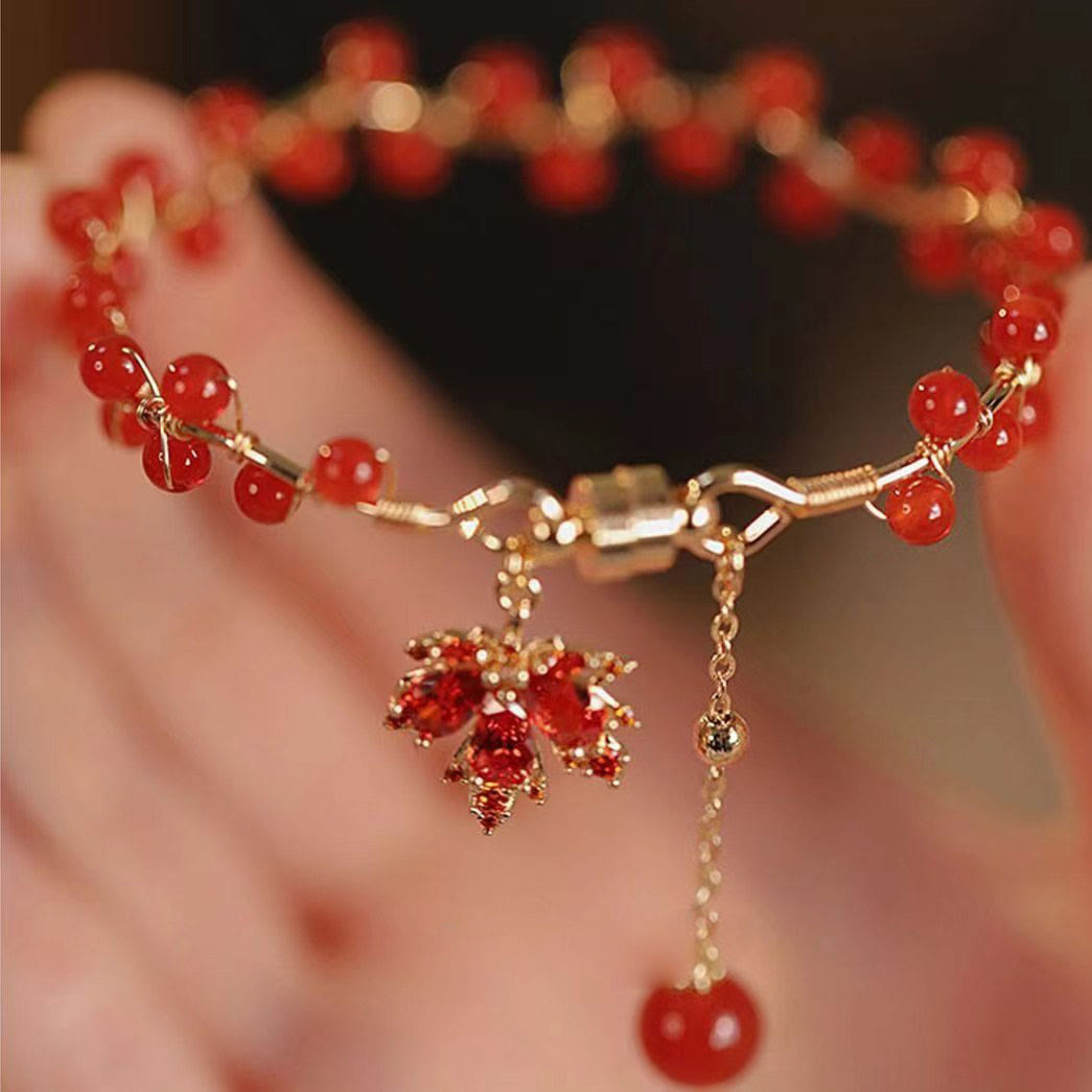 Red Maple Leaf Luck Charm Bracelet
