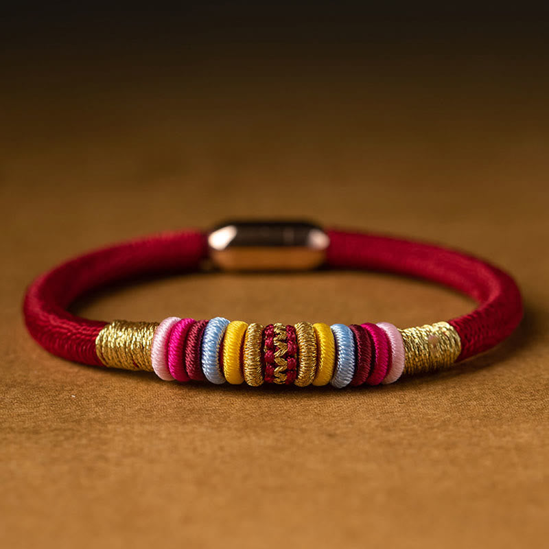 Hand-Braided Tibetan Vajra Knot Red String Bracelet with Magnetic Buckle