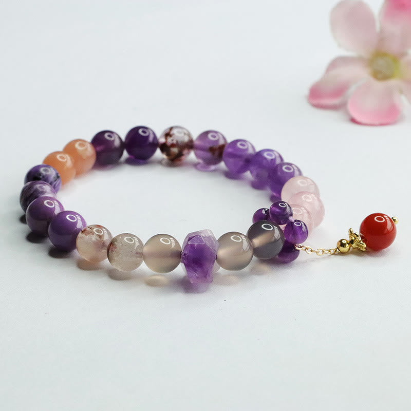 Natural Amethyst Crystal Inner Peace Healing Bead Charm Bracelet
