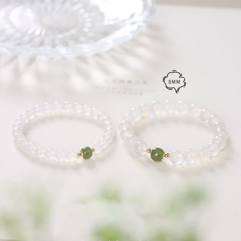 Natural White Agate & Hetian Jade Ping An Kou Fu Symbol Minimalist Bracelet