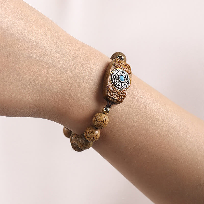 Om Mani Padme Hum Natural Wood Soothing Beaded Bracelet
