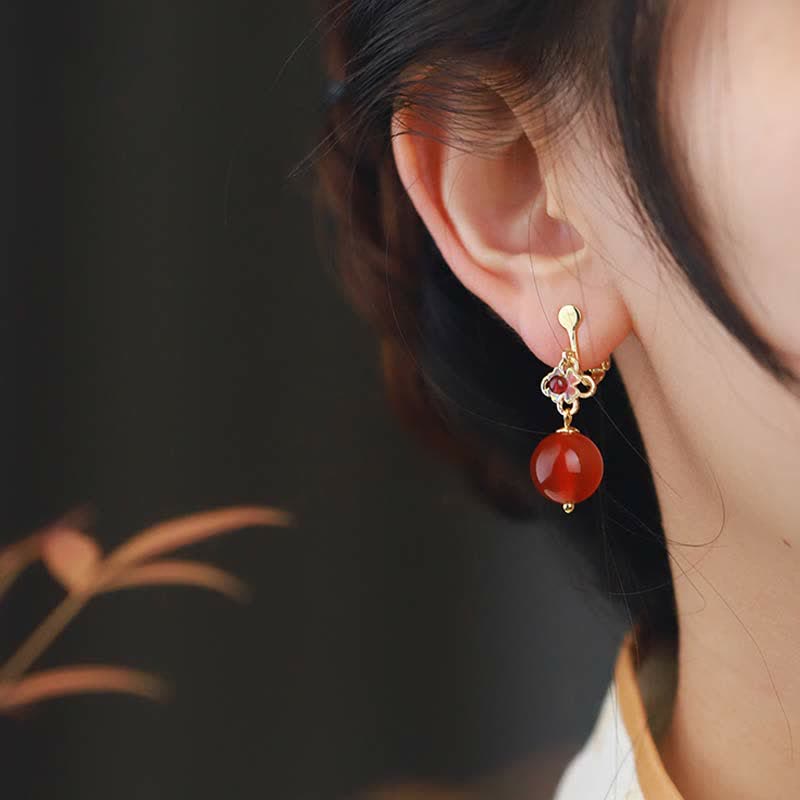 925 Sterling Silver Red Agate Flower Beaded Confidence Earrings