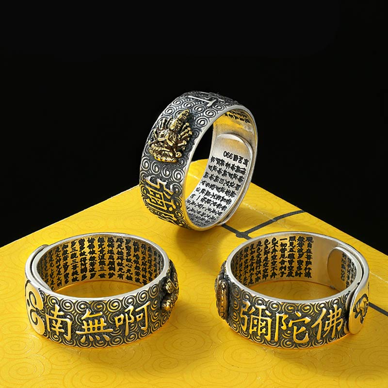 Chinese Zodiac Natal Buddha Wealth Luck Adjustable Ring