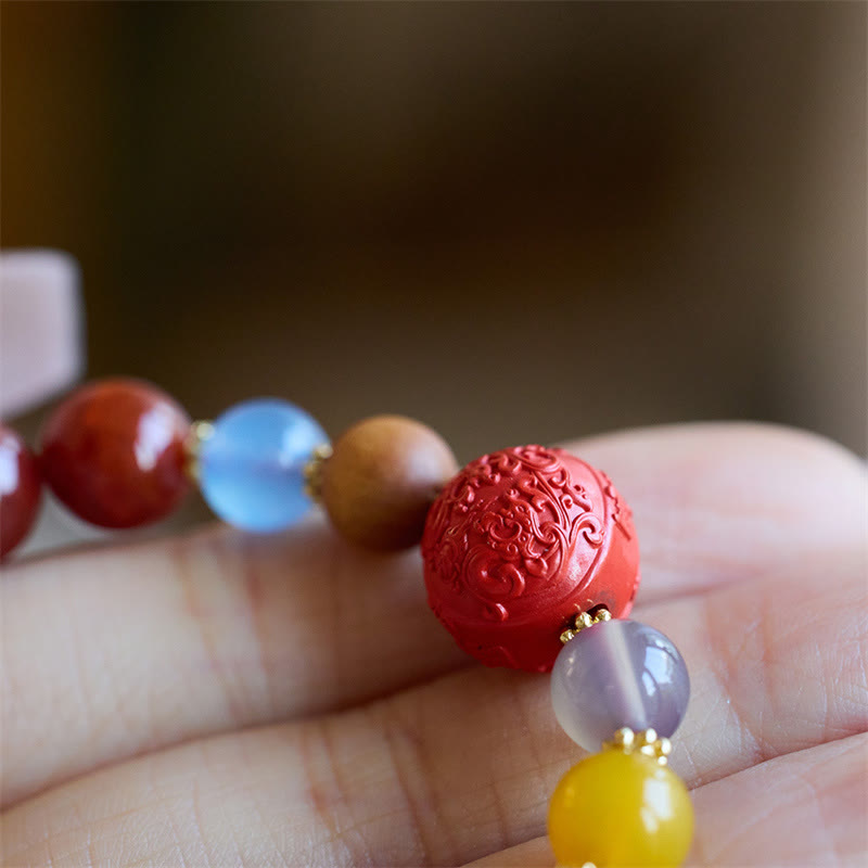 Natural Red Agate & Shoushan Stone Dragon Fu Charm Peace Talisman Bracelet