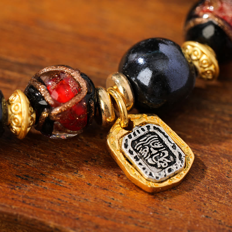 Tibetan Zakiram Goddess of Wealth Liuli Glass Incense Ash Porcelain Bead Luck Bracelet