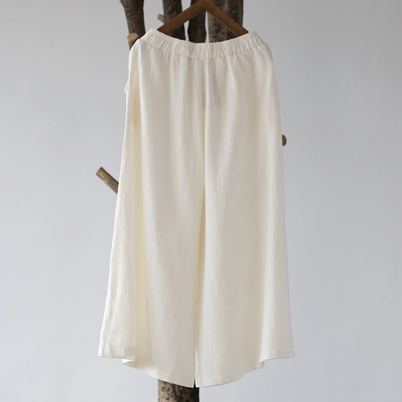 Flower Jacquard Midi Dress Long Sleeve Cotton Linen Dress Wide Leg Pants With Pockets