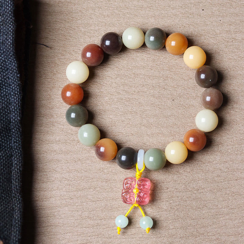 Natural Bodhi Seed and Gradient Liuli Glass Charm Serenity Bracelet