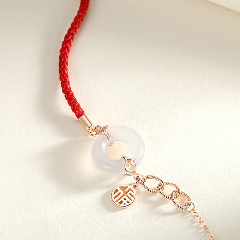 925 Sterling Silver Peace Buckle Chalcedony Fu Character Harmony Bracelet