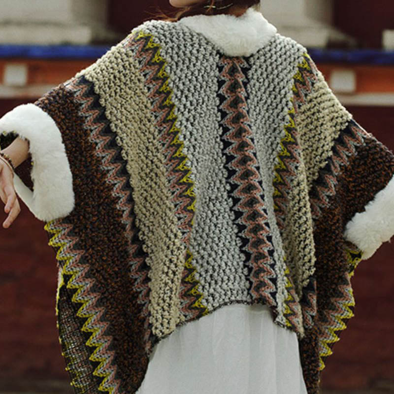 Tactile Striped Knitted Travel Meditation Tibetan Shawl
