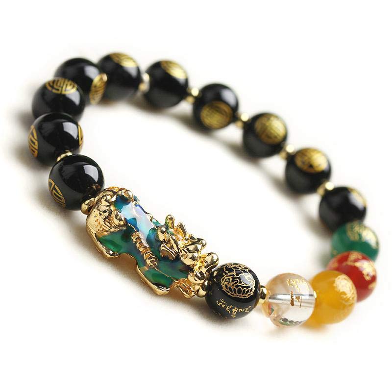 Color-Changing Pixiu & Five Elements Black Obsidian Beaded Bracelet