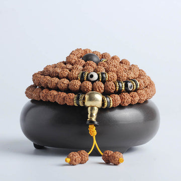 108 Mala Beads Rudraksha Bodhi Seed Dzi Bead Luck Wealth Bracelet