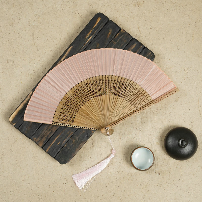 Vintage Handheld Folding Fan With Bamboo Frames