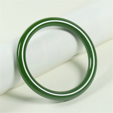 Polished Natural Cyan Jade Longevity Blessing Bangle Bracelet