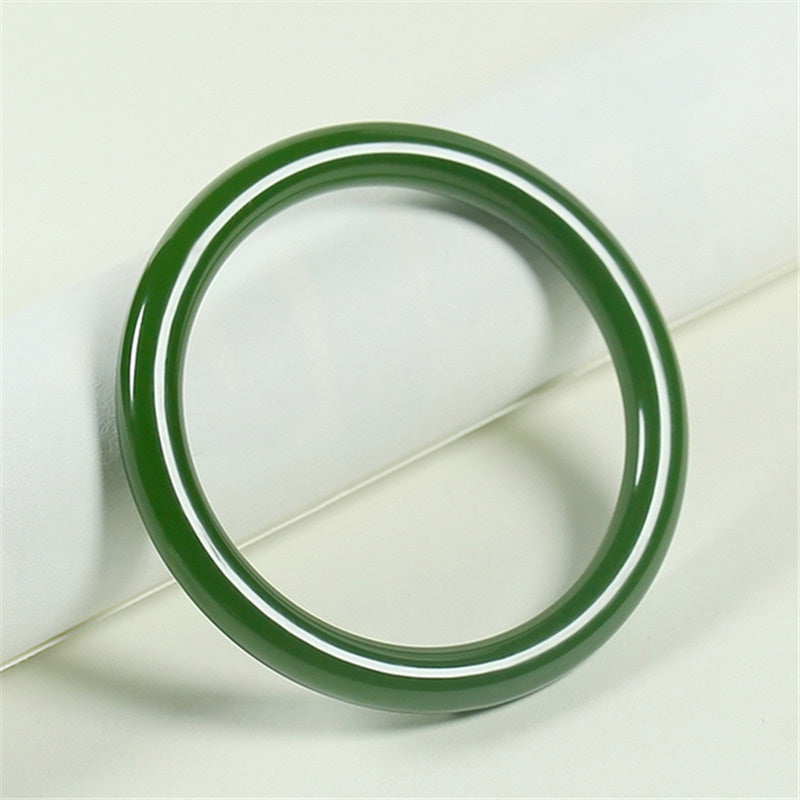 Polished Natural Cyan Jade Longevity Blessing Bangle Bracelet