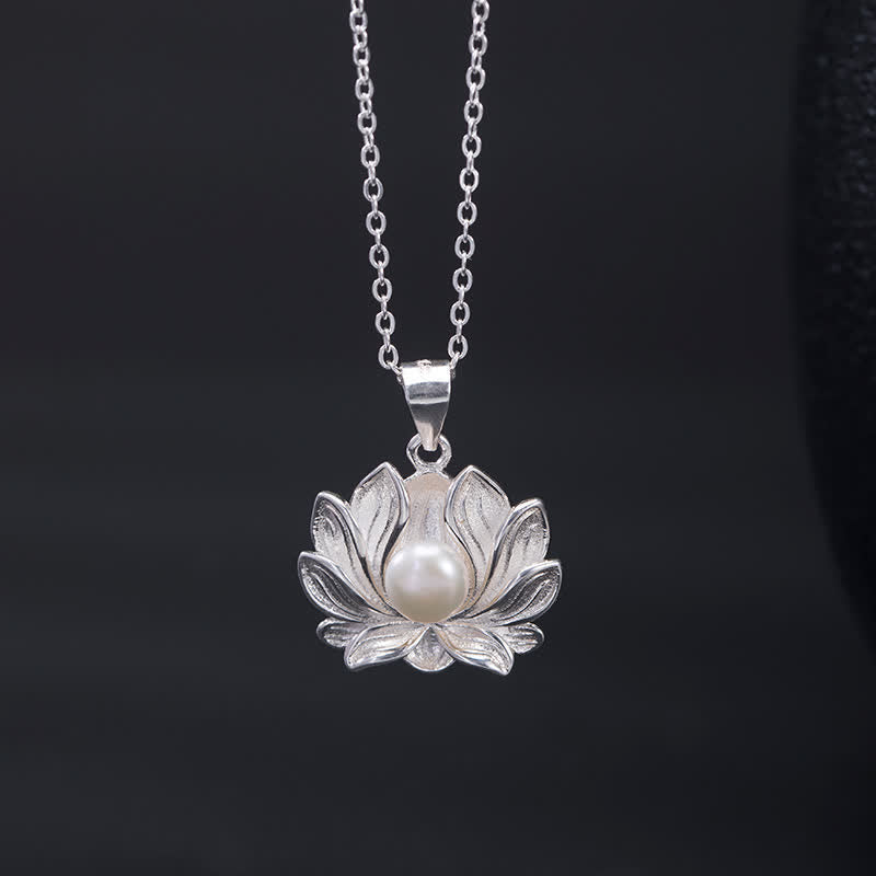 925 Sterling Silver Lotus Flower Pearl Wealth Necklace Pendant