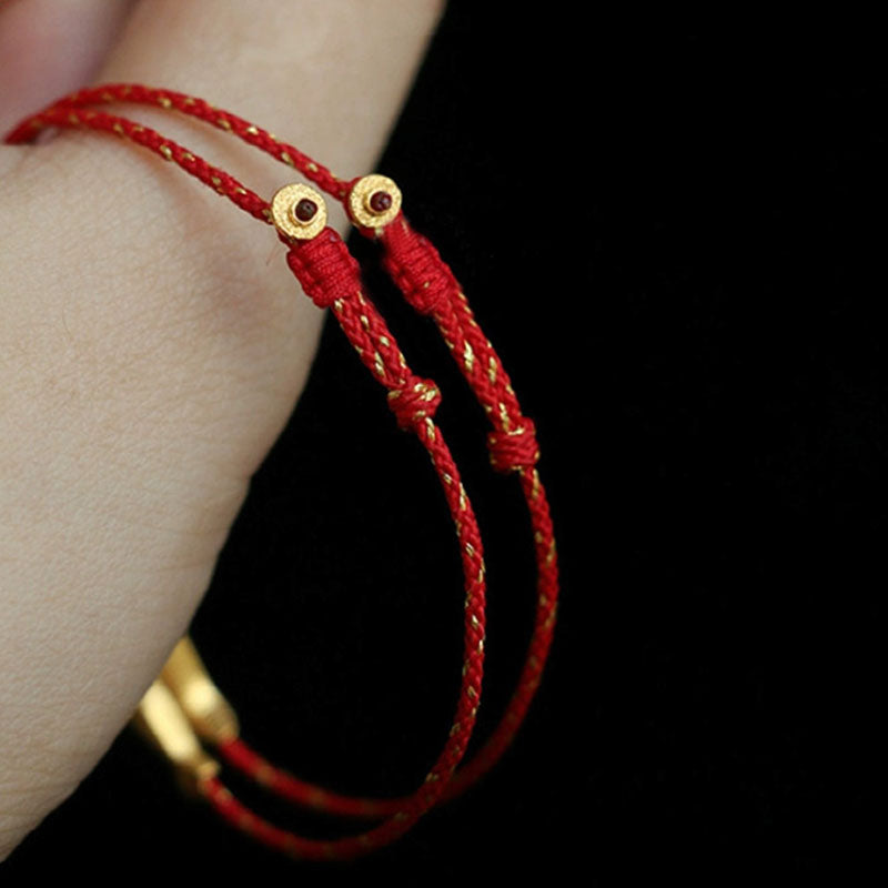 14K Gold Plated Koi Fish Red String Braided Bracelet