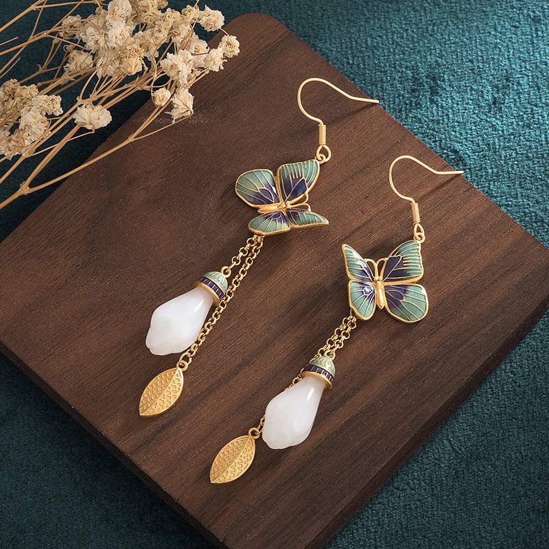 FengShui White Jade Fortune Earrings
