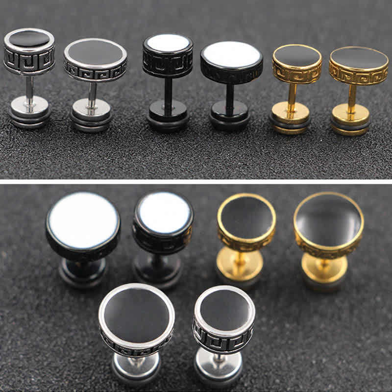 Cool Men Titanium Steel Balance Round Stud Earrings