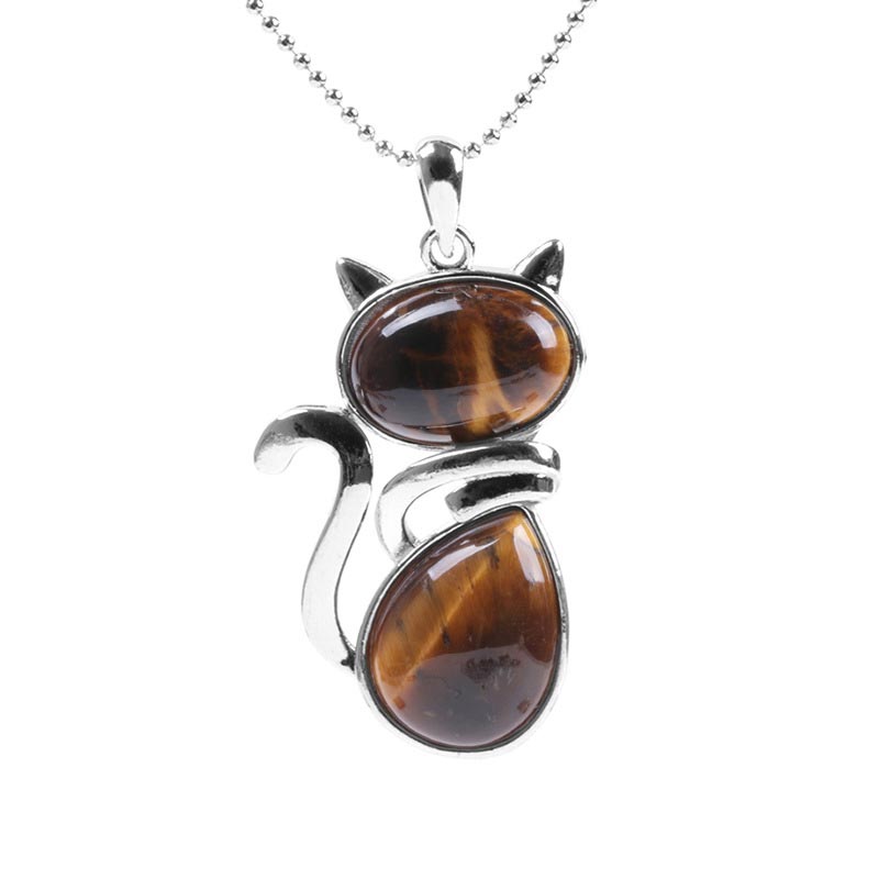 Cat Pattern Natural Crystal Protection Necklace Pendant