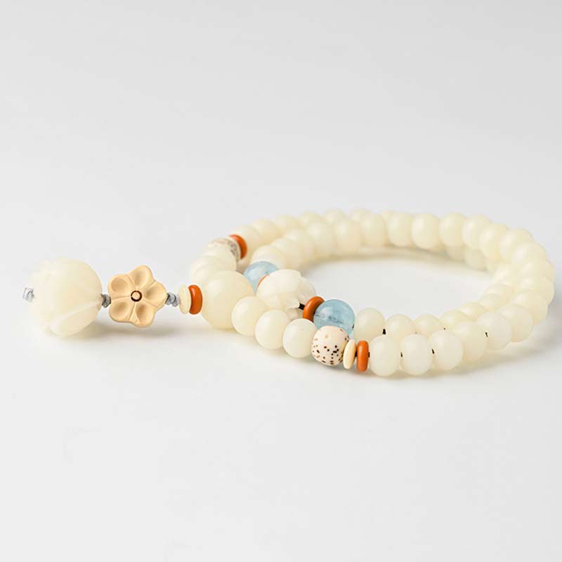 Tibetan White Jade Bodhi Lotus Blessing Bracelet
