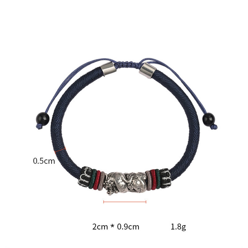 Handmade 925 Sterling Silver Year Of The Dragon Auspicious Dragon Luck Rope Bracelet