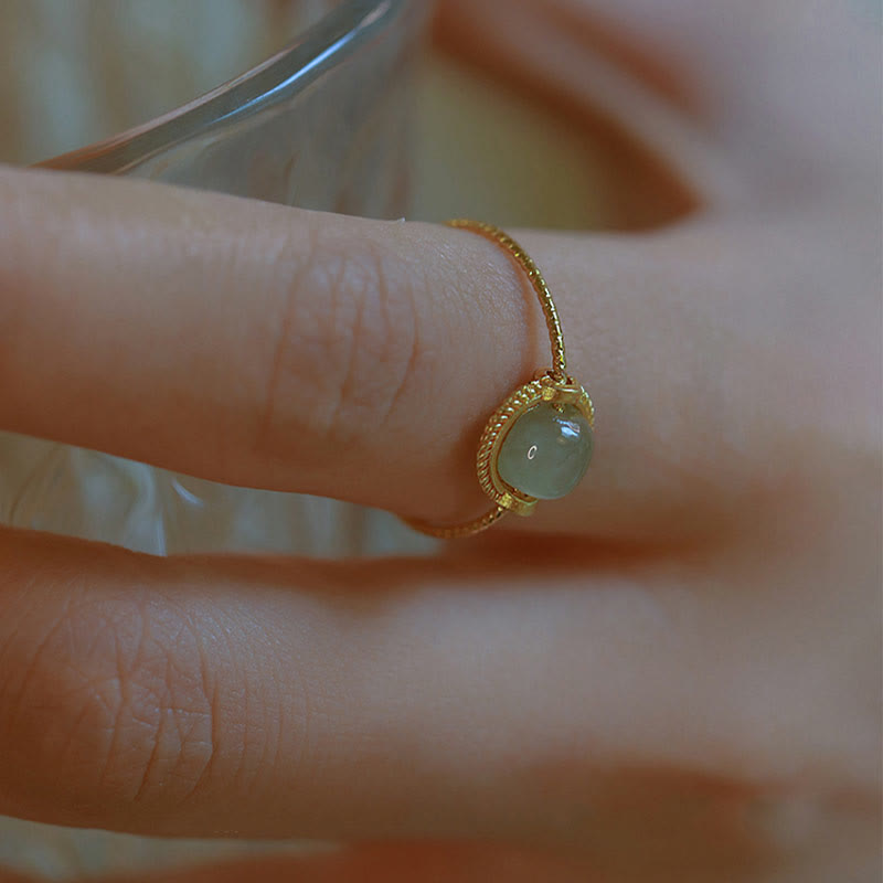Minimalist 14K Gold Plated Copper Round Jade Adjustable Ring