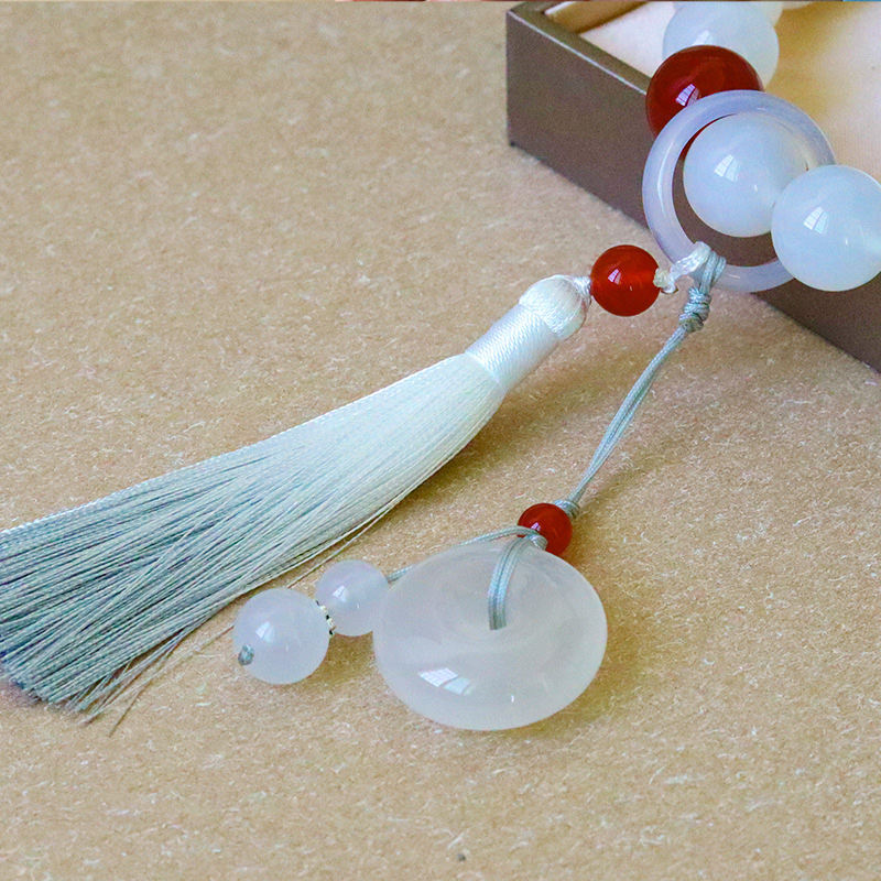 White Agate Red Agate Luck Wrist Mala Tassels Pocket Mala Car Decoration