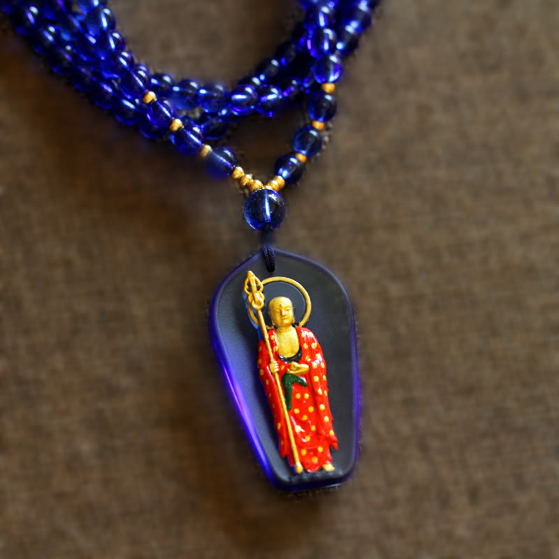 Ksitigarbha Buddha Liuli Crystal Compassion Amulet Necklace Pendant